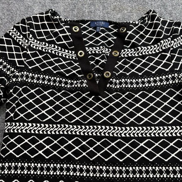 Kaari Blue Dress Womens XS Black White Geometric Button Accents Tribal Preppy - Picture 2 of 15